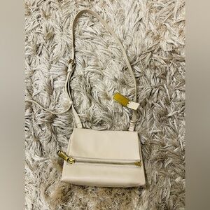 Joy Gyrson Elegant Cream Crossbody with Gold Details Leather Bag Purse